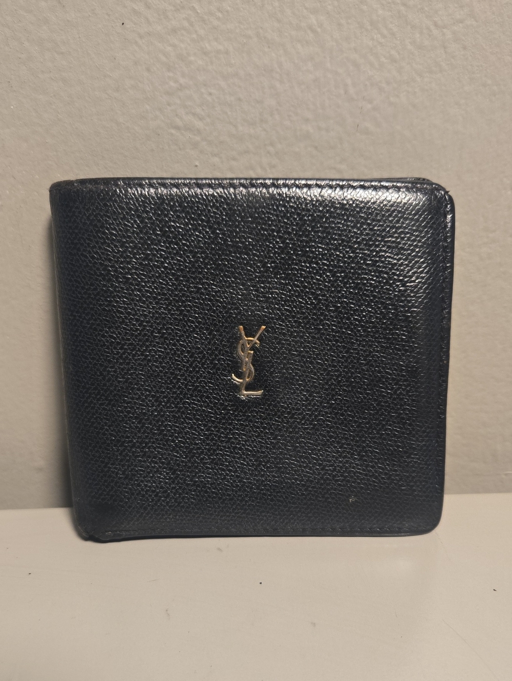 Saint Laurent Black Leather Card Holder with Gold YSL Emblem